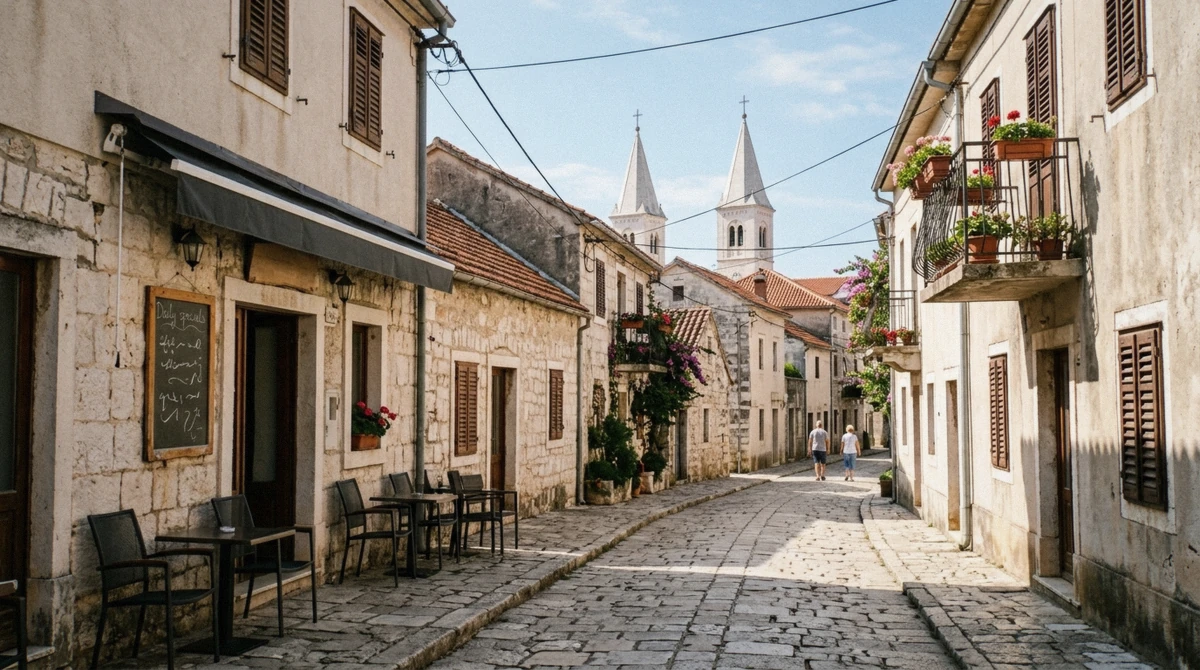 A pilgrim counting convertible marks and euro coins over a café table near St James Church in Medjugorje
